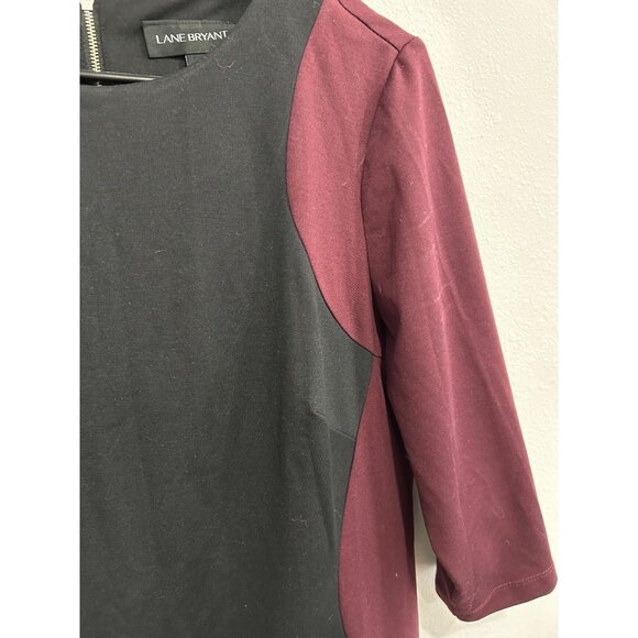 Lane Bryant Womens Colorblock Dress Black Burgundy 3/4 Sleeve Sz 16 - Picture 5 of 9